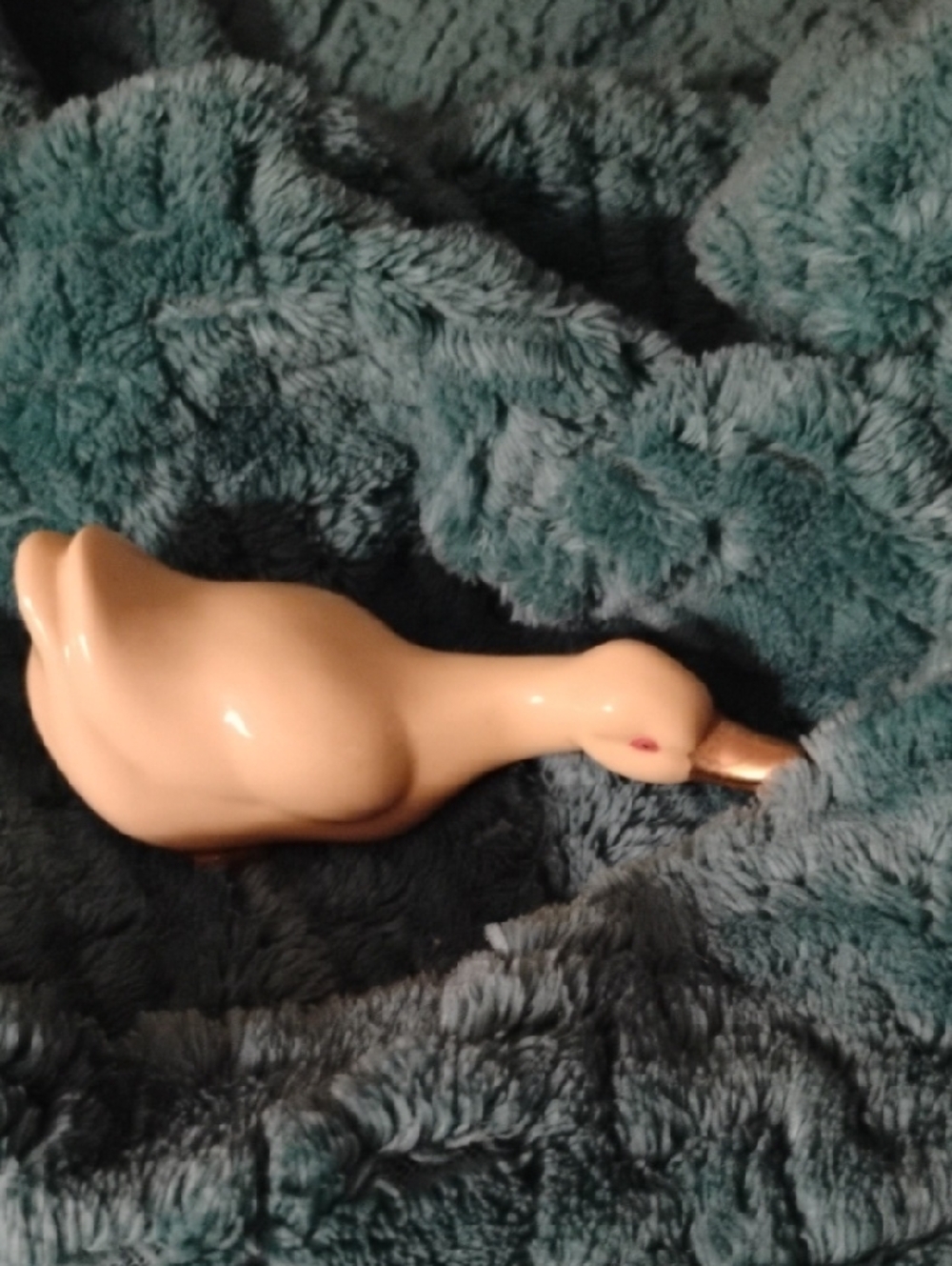 Vintage Yellow Ceramic Duck With Gold Accents